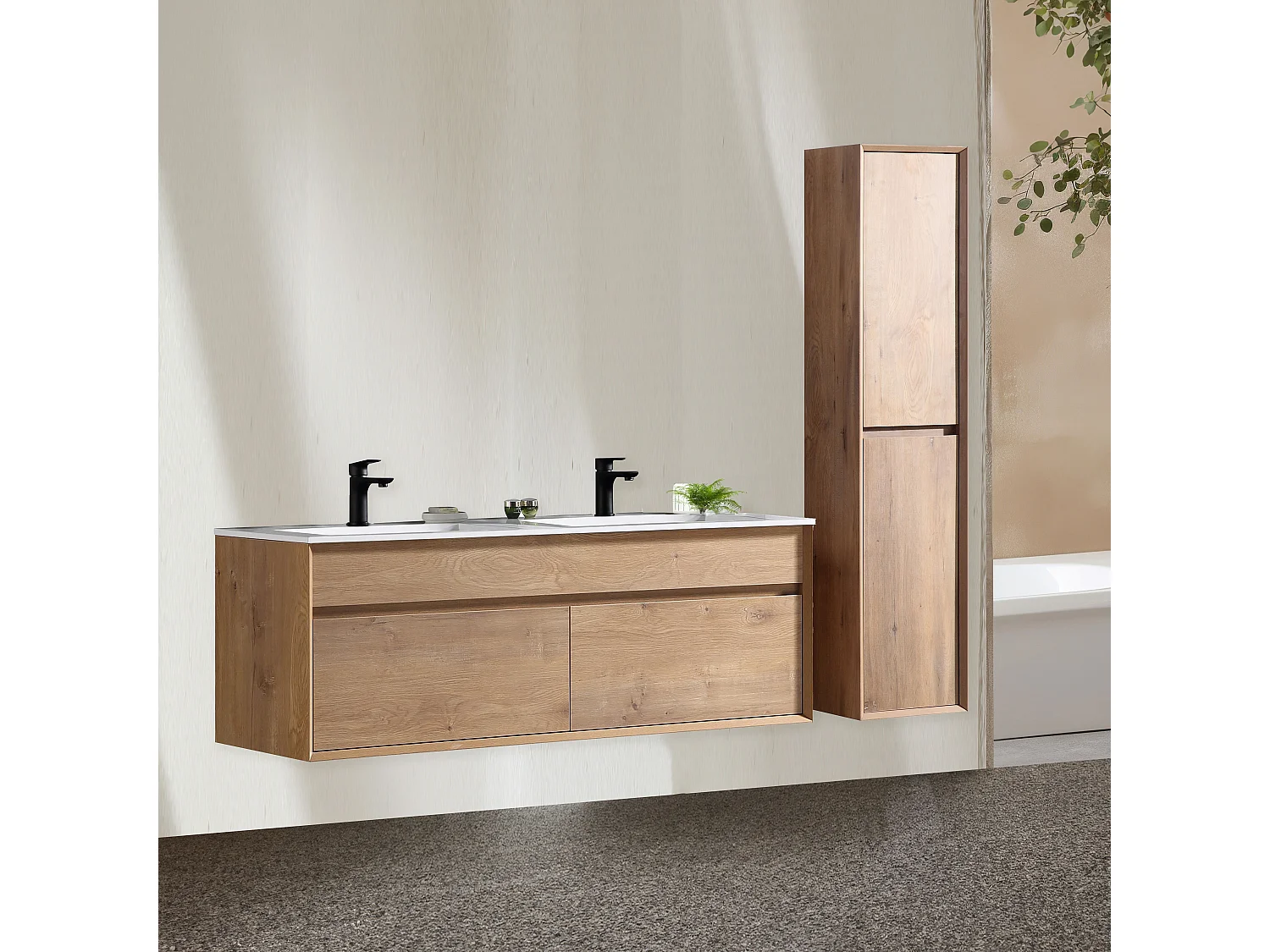 Ensemble salle de bain 140 cm chêne brun Aquaroca