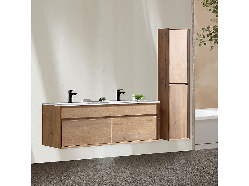 Ensemble salle de bain 140 cm chêne brun Aquaroca