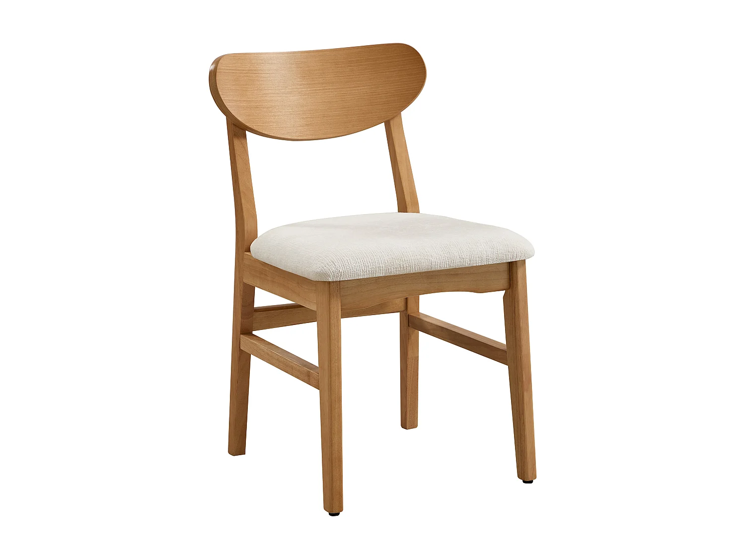 Lot de 6 chaises en tissu texturé et bois d'hévéa naturel - Crème - LERANIA