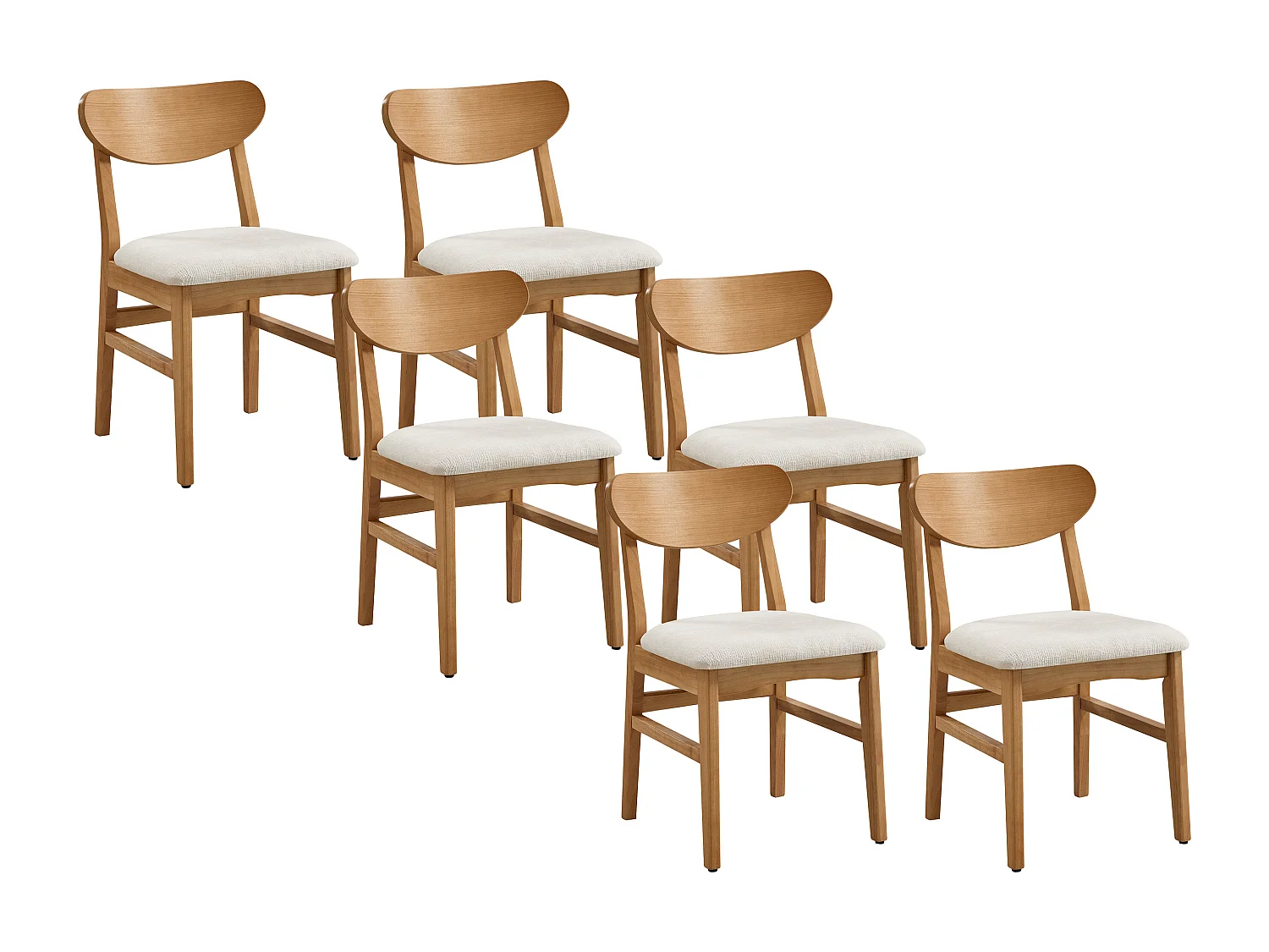 Lot de 6 chaises en tissu texturé et bois d'hévéa naturel - Crème - LERANIA