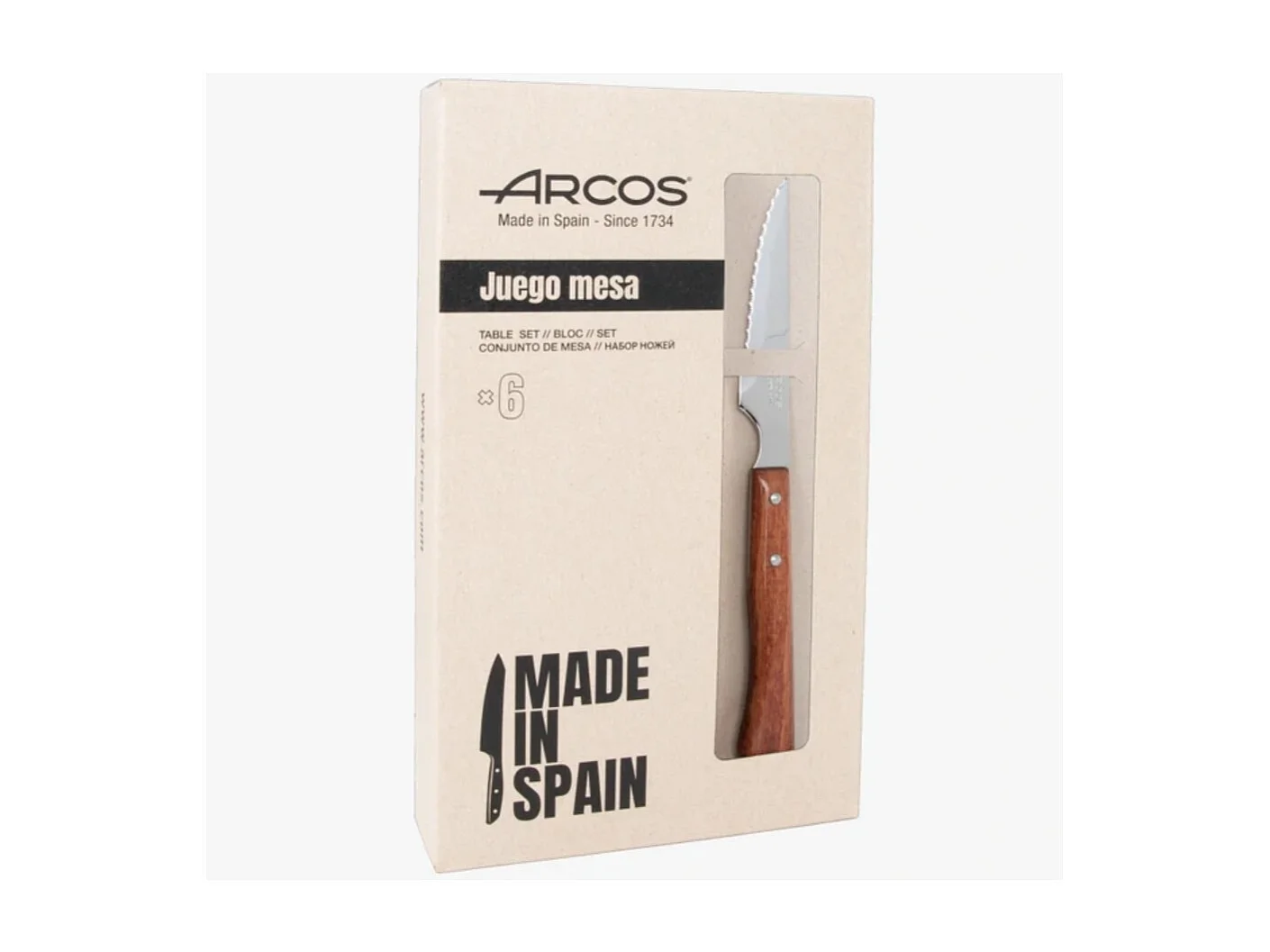 Set da 6 Coltelli da Bistecca Arcos Forest Lama NITRUM® 11 cm Manico in Legno di Faggio Compresso