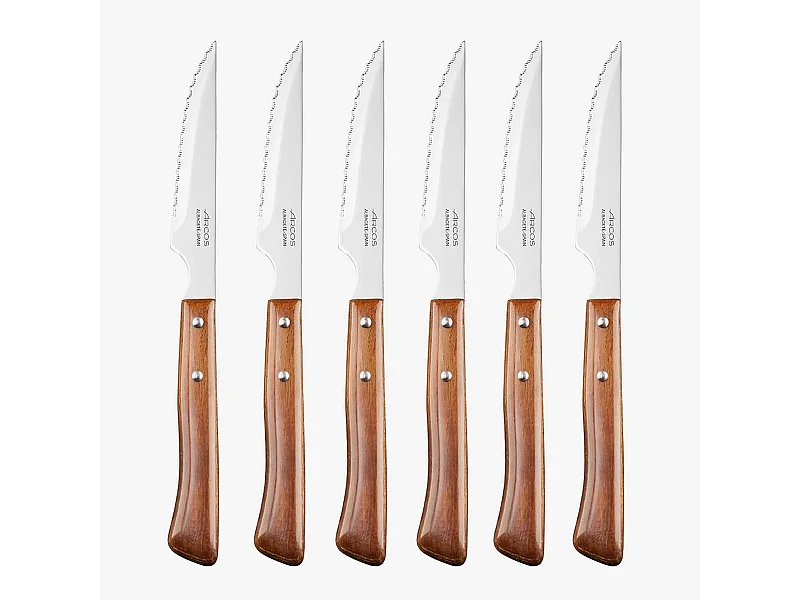 Set da 6 Coltelli da Bistecca Arcos Forest Lama NITRUM® 11 cm Manico in Legno di Faggio Compresso