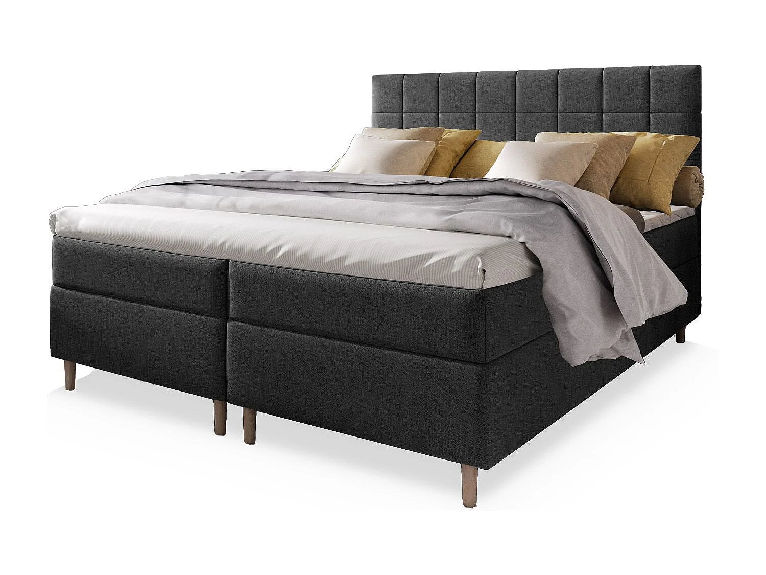 Boxspringbed IBIZA 160x200 cm Set met hoofdbord, bedbodem en matras, Antracietgrijs