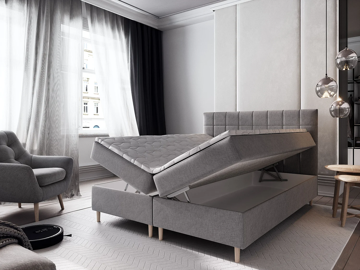 Boxspringbed IBIZA 160x200 cm Set met hoofdbord, bedbodem en matras, Antracietgrijs