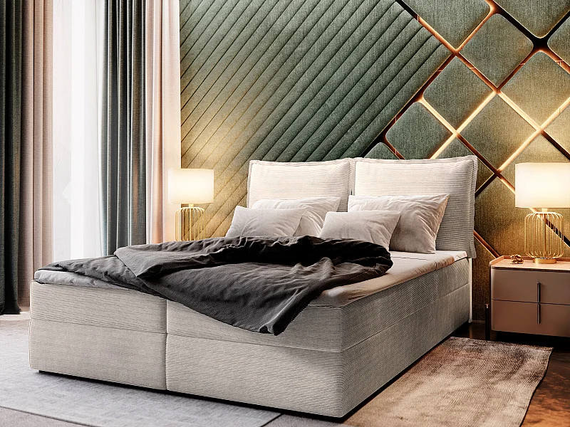 Boxspringbed LENTE 180x200 cm Set met hoofdbord, bedbodem en matras, Crème