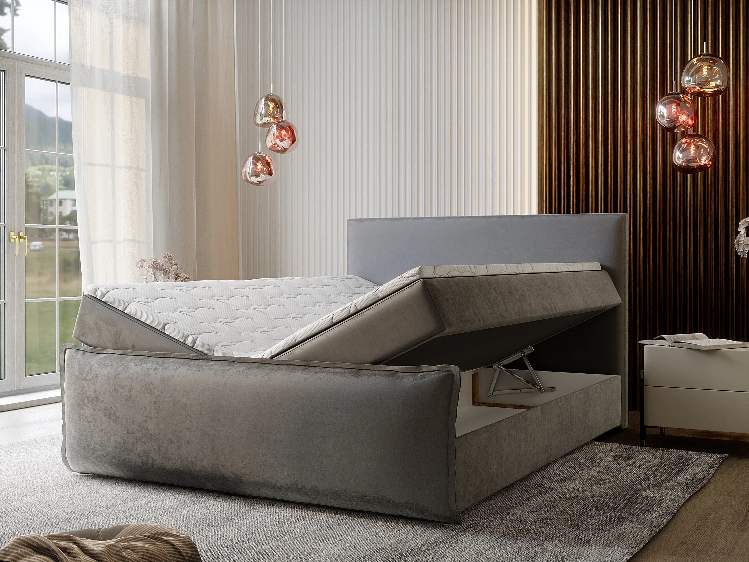 Boxspringbed MONTA 180x200 cm Set met hoofdbord, bedbodem en matras, Crème