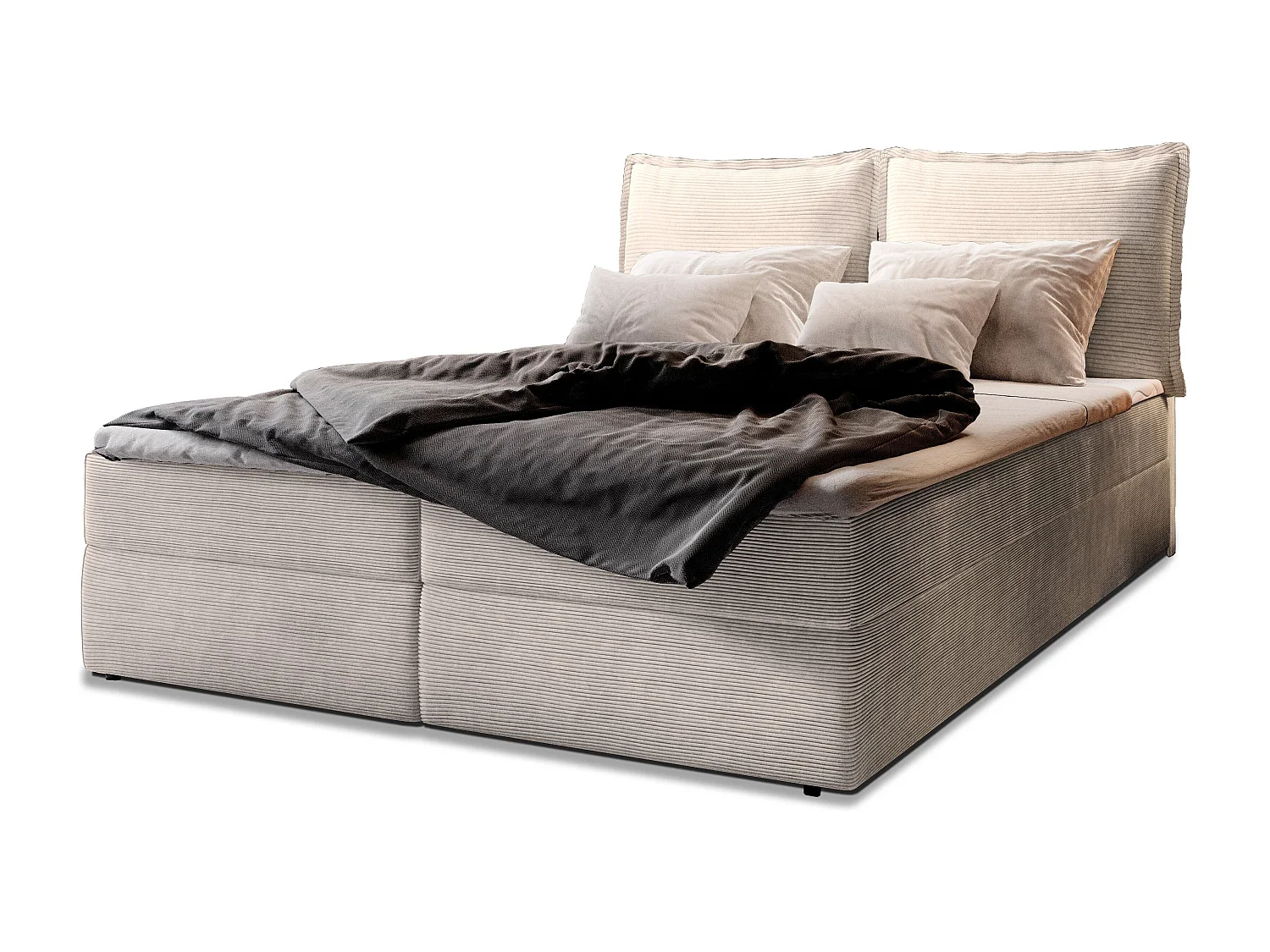 Boxspringbed LENTE 160x200 cm Set met hoofdbord, bedbodem en matras, Crème