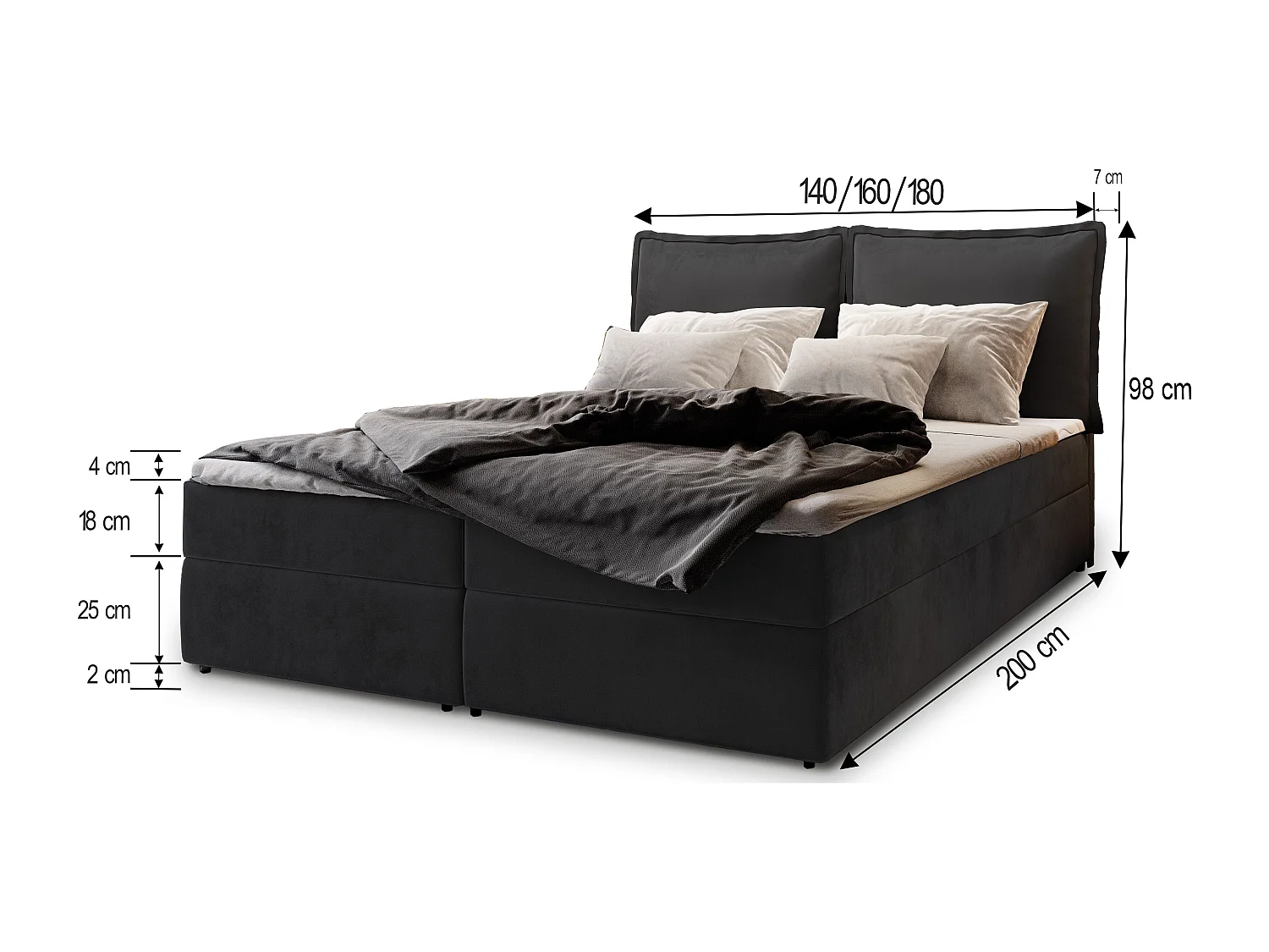 Boxspringbed LENTE 160x200 cm Set met hoofdbord, bedbodem en matras, Crème