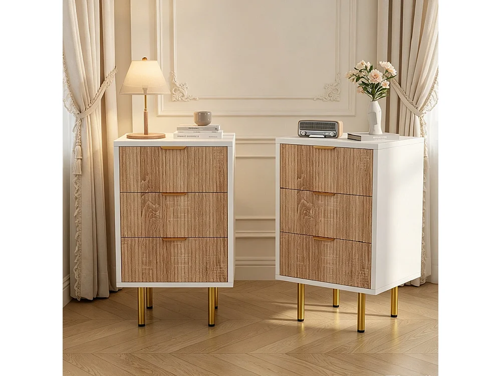 Table de nuit 2PCS avec 3 tiroirs-commode-tiroirs-table de nuit avec beaucoup d'espace de stockage,-Cabinet en bois pour couloir de chambre