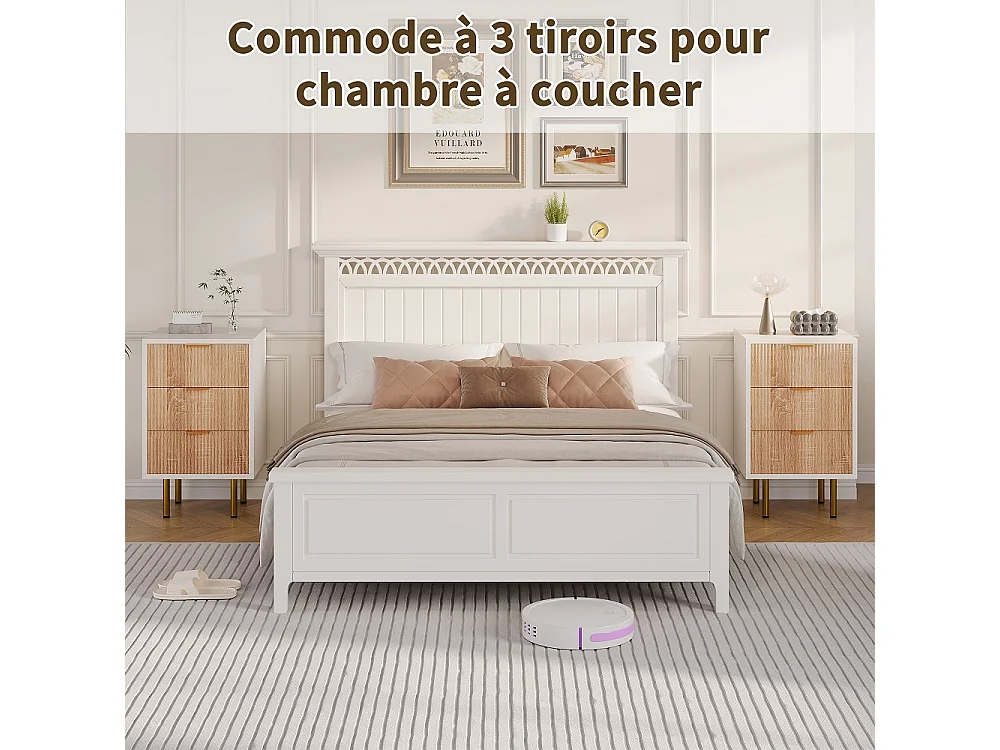Table de nuit 2PCS avec 3 tiroirs-commode-tiroirs-table de nuit avec beaucoup d'espace de stockage,-Cabinet en bois pour couloir de chambre