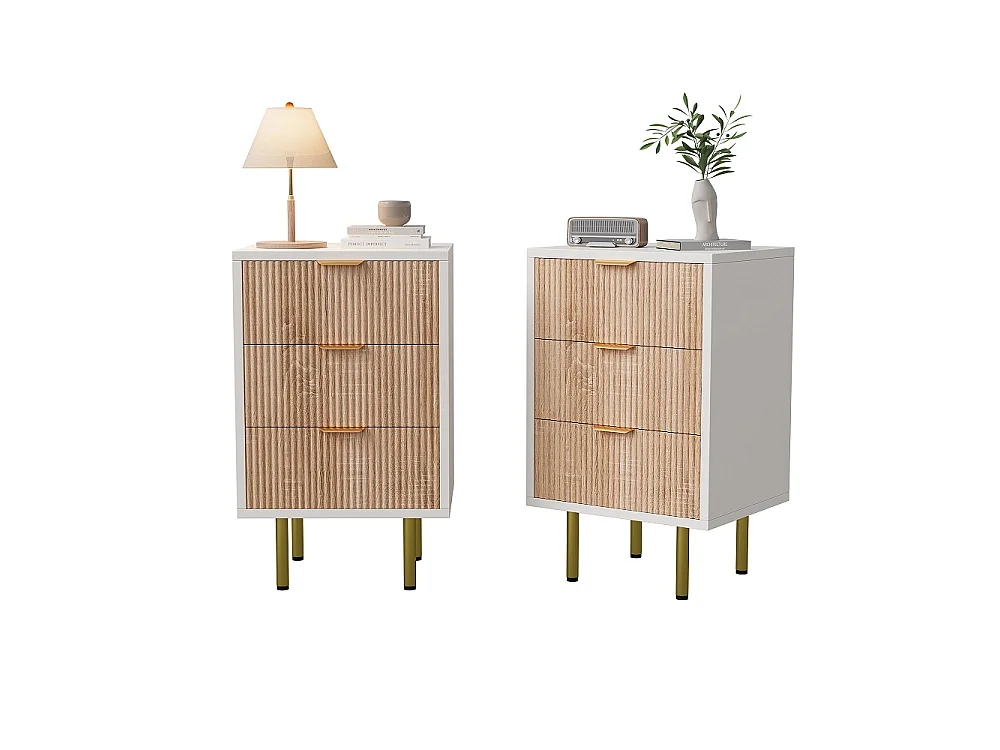 Table de nuit 2PCS avec 3 tiroirs-commode-tiroirs-table de nuit avec beaucoup d'espace de stockage,-Cabinet en bois pour couloir de chambre