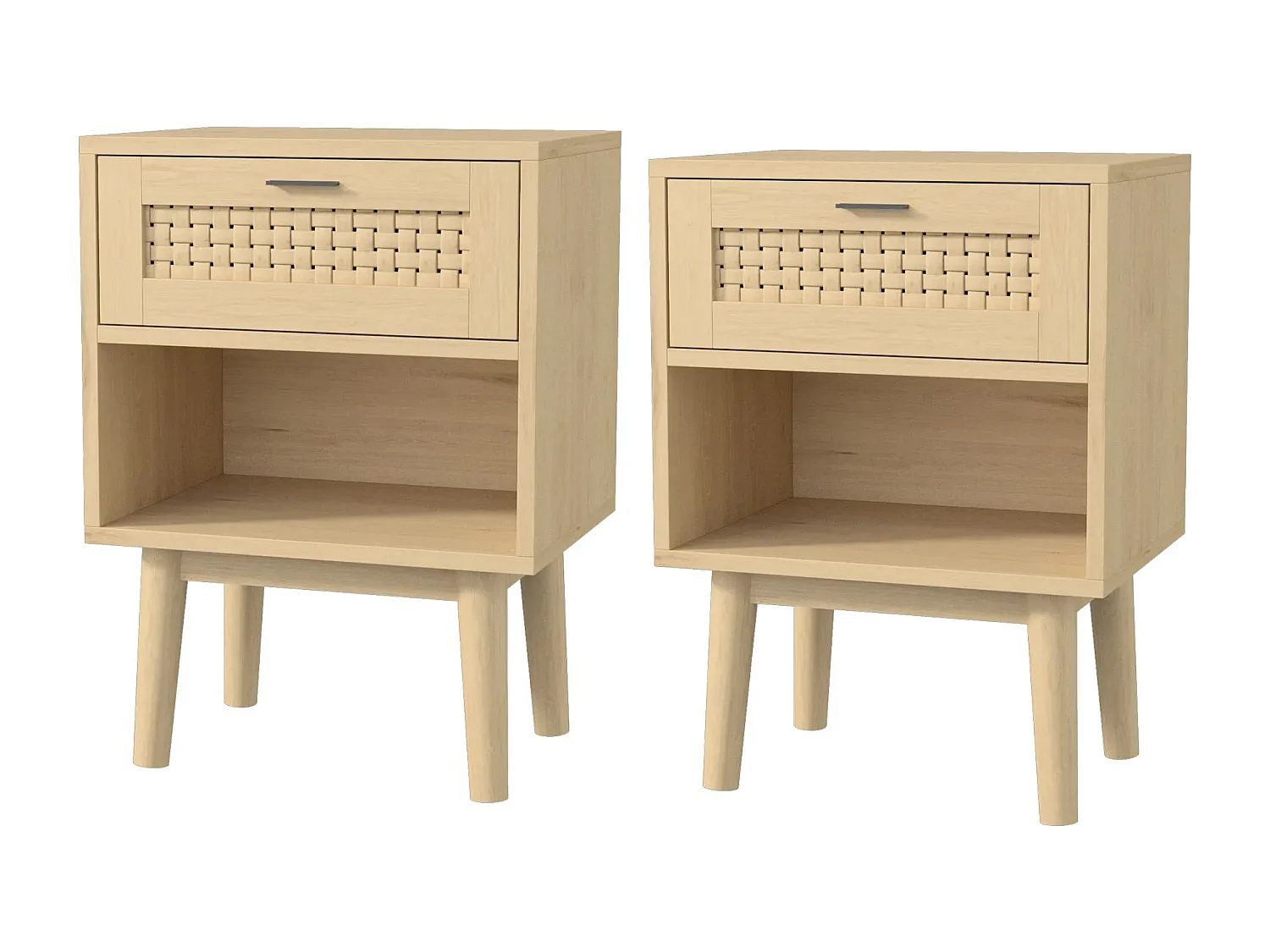 2pcs Boho Style Nightstands-Table de lit en bois avec tiroirs et étagère ouverte-jambes solides Table latérale pour le salon Chambre à coucher
