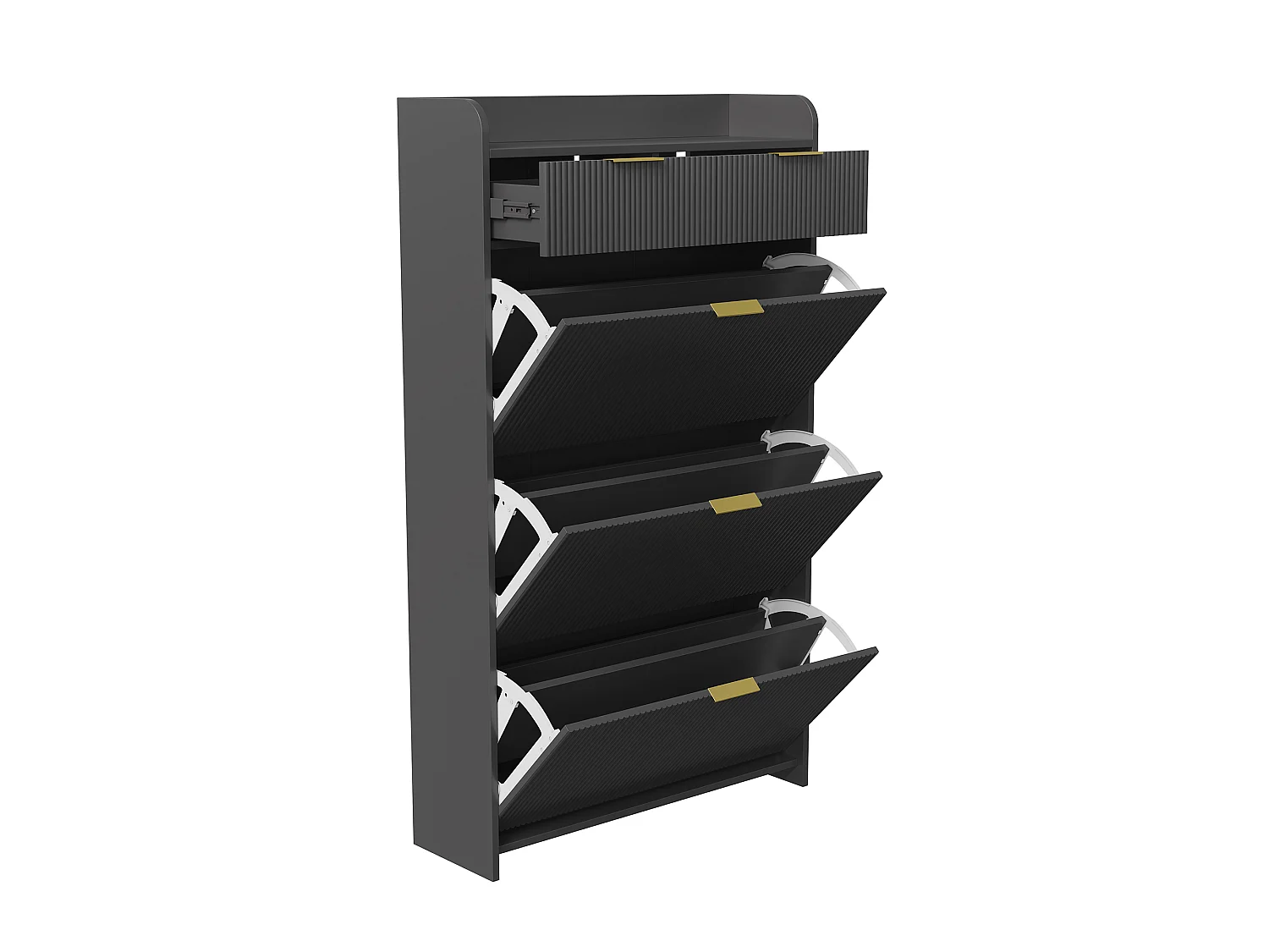 Armoire à chaussures avec 3 rabats et 1 tiroir-porte-chaussures Shoemaker étroit-anti-inclinaison dispositif-porte-chaussures pour salon couloir-noir