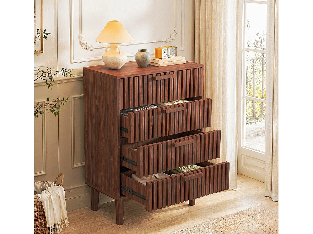 4 tiroirs Armoire à manger-Cuisine Couverture-Salon Stockage Armoire-Chambre à coucher Couleur en bois de noix