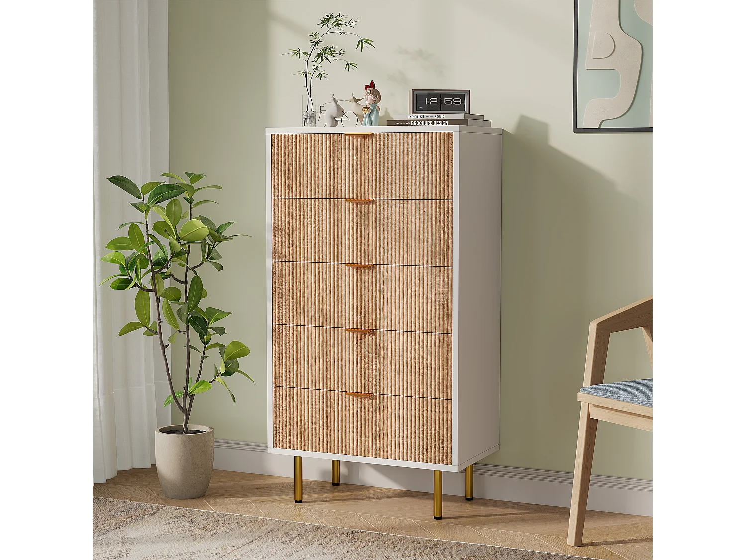 Commode avec 5 tiroirs-armoire de stockage en bois-chambre à coucher-tableau de nuit de grande capacité pour couloir salon