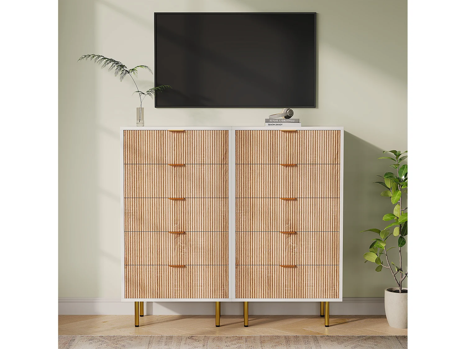 Commode avec 5 tiroirs-armoire de stockage en bois-chambre à coucher-tableau de nuit de grande capacité pour couloir salon