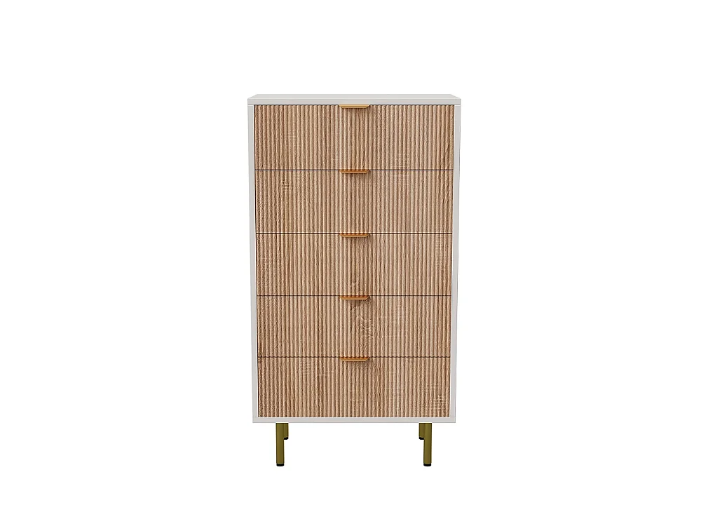 Nowoczesna minimalistyczna szafka z 5 szufladami z drewna - Wielokolorowy stolik nocny boho do sypialni, przedpokoju, salonu