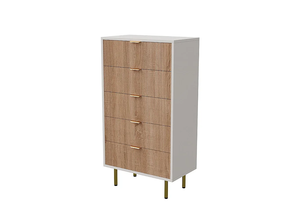 Nowoczesna minimalistyczna szafka z 5 szufladami z drewna - Wielokolorowy stolik nocny boho do sypialni, przedpokoju, salonu