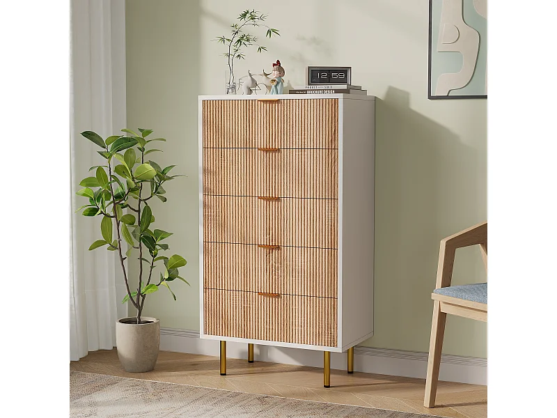 Commode avec 5 tiroirs-armoire de stockage en bois-chambre à coucher-tableau de nuit de grande capacité pour couloir salon