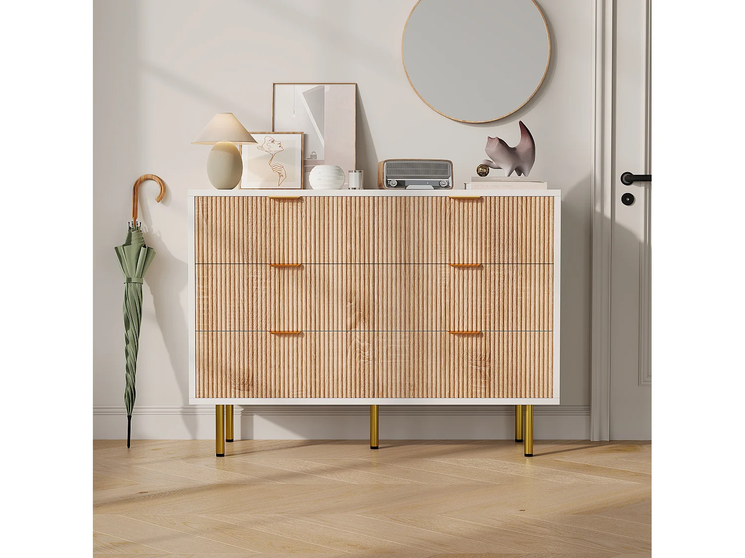 6 tiroirs Table de lit-coffre-tiroirs-meubles de nuit en bois avec poignée en métal-Boho placard-placard de stockage