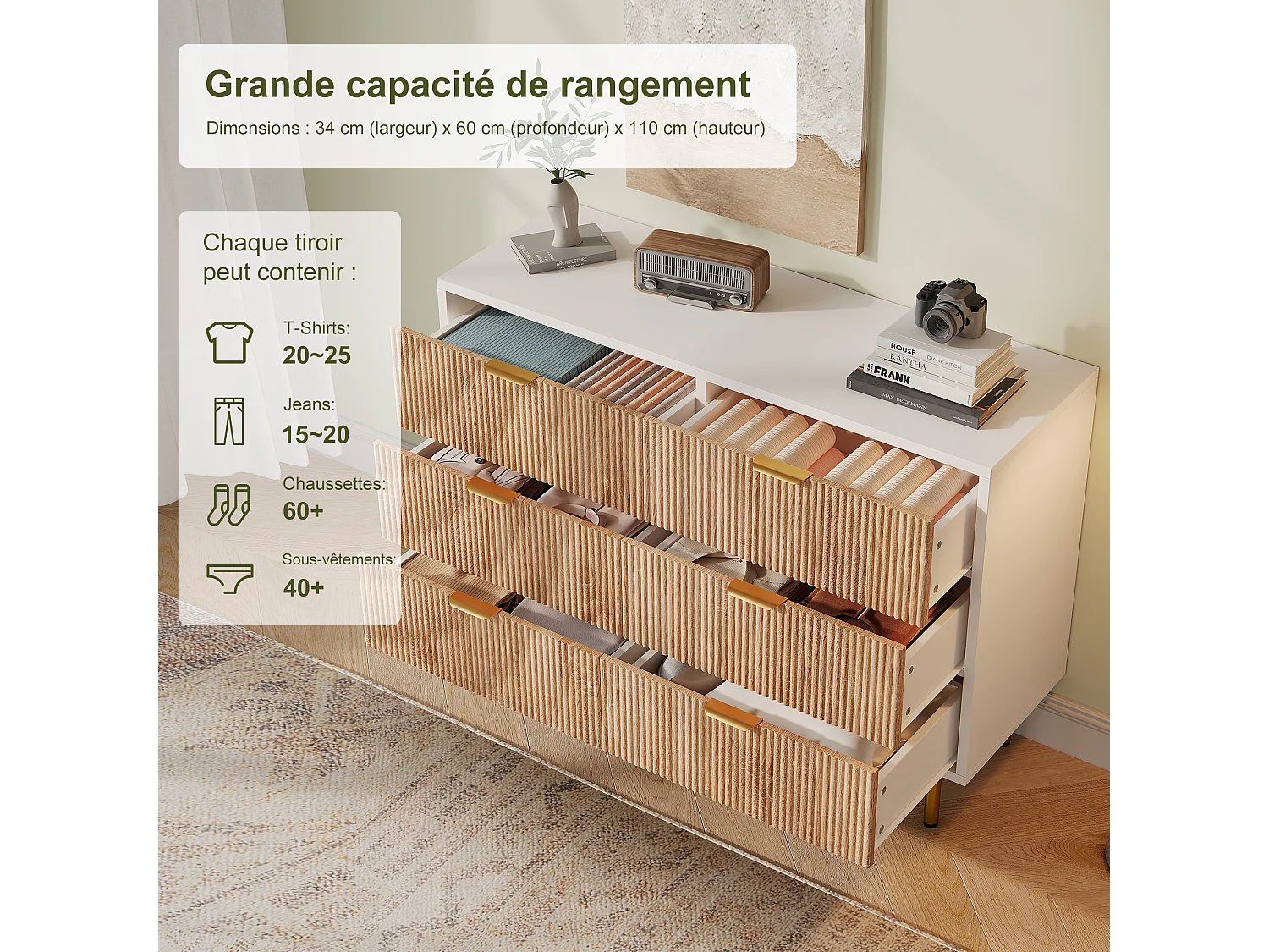 6 tiroirs Table de lit-coffre-tiroirs-meubles de nuit en bois avec poignée en métal-Boho placard-placard de stockage