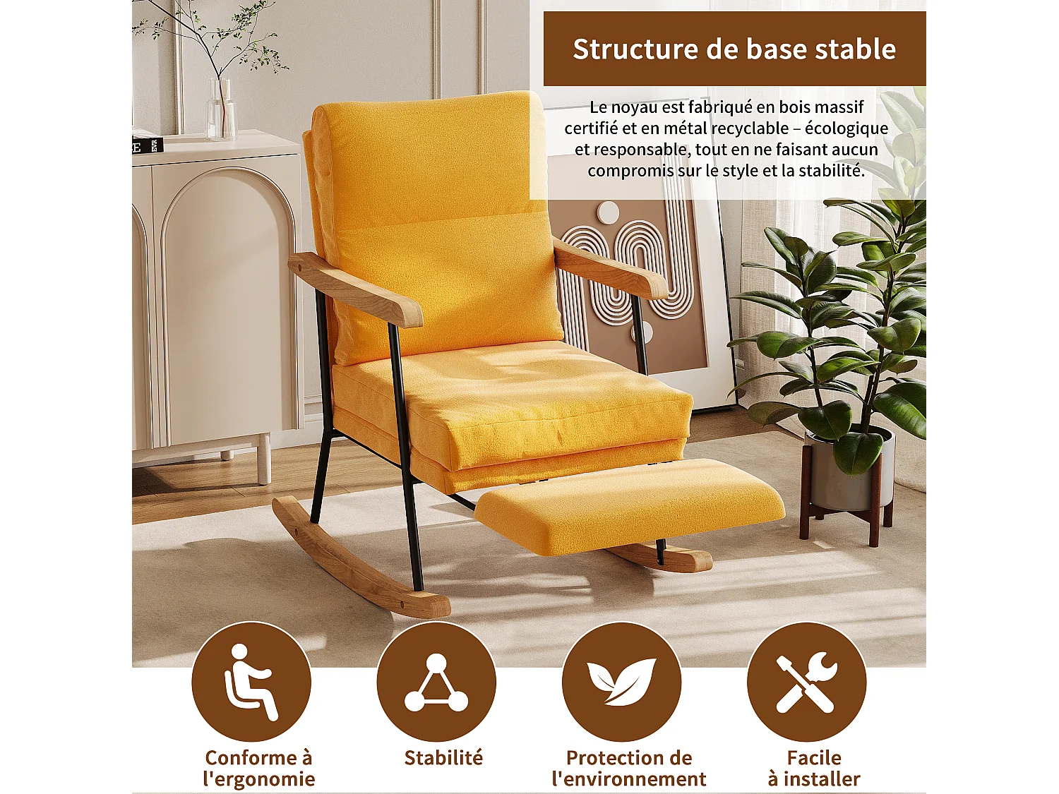 Chaise à bascule avec repose-pieds-chaise de loisirs avec accoudoirs et pieds en bois massif-chaise salon pour chambre