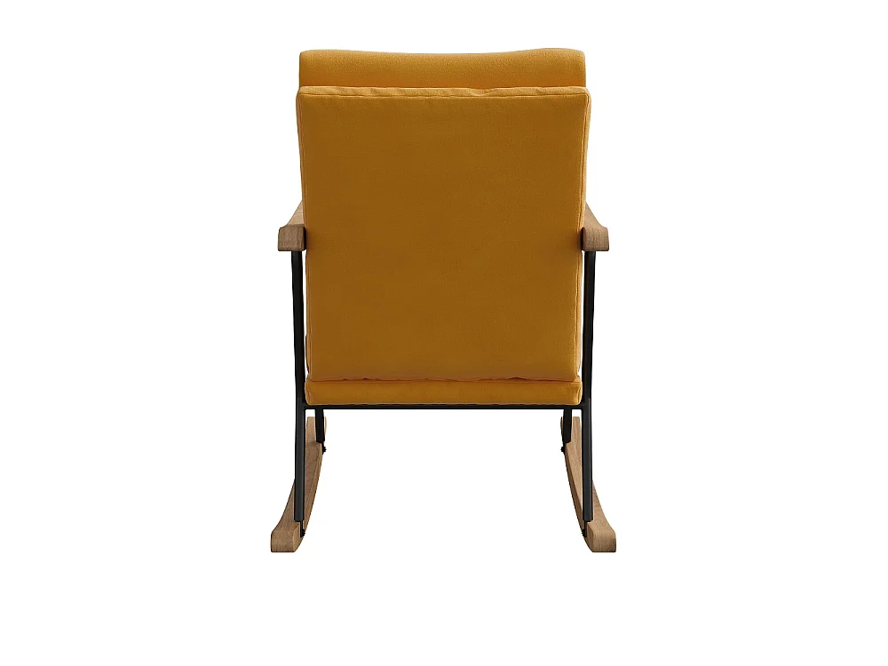 Gele fluwelen schommelstoel met voetensteun, massief houten poten en ergonomisch kussen voor woonkamer en slaapkamer