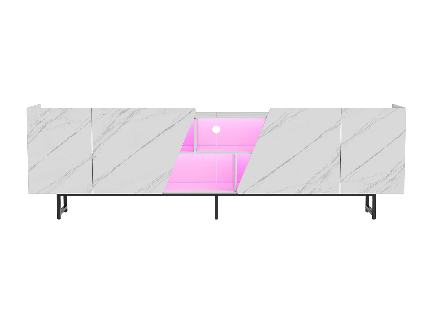 Supports de télévision avec éclairage LED-Imitation Marble Texture TV Cabinet-avec 2 portes et Open Space-TV Banque Meubles 220 cm
