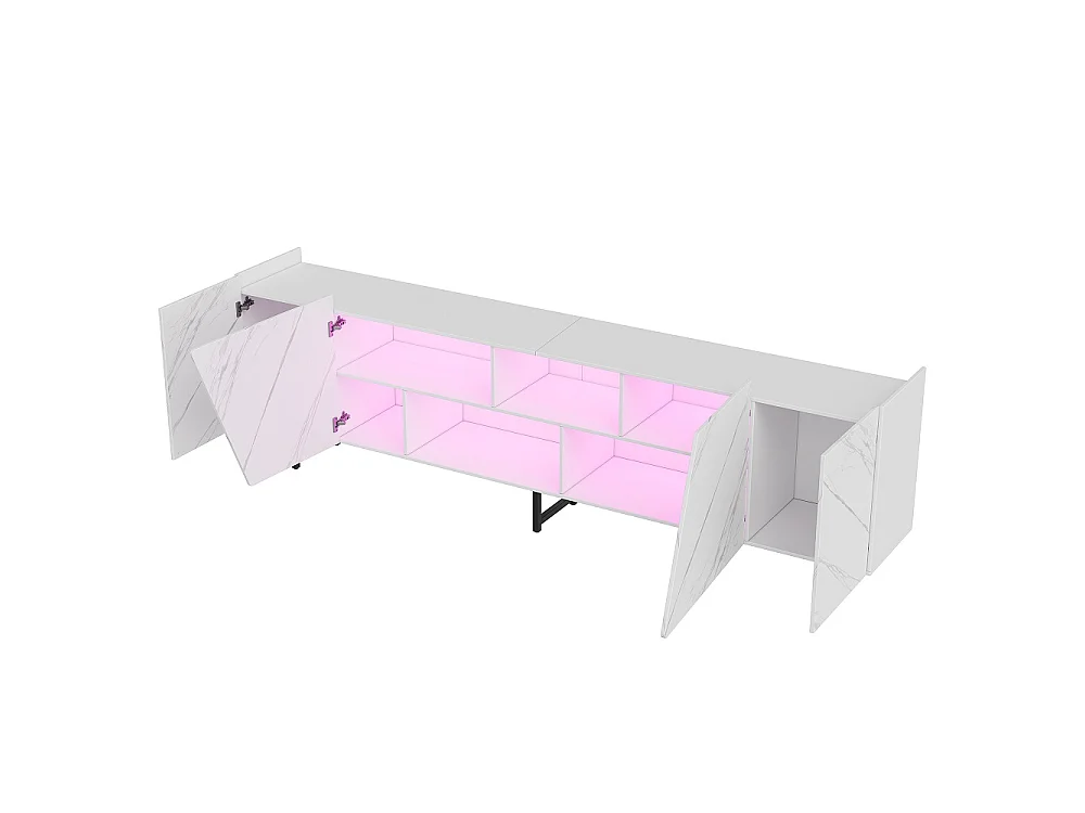 Supports de télévision avec éclairage LED-Imitation Marble Texture TV Cabinet-avec 2 portes et Open Space-TV Banque Meubles 220 cm