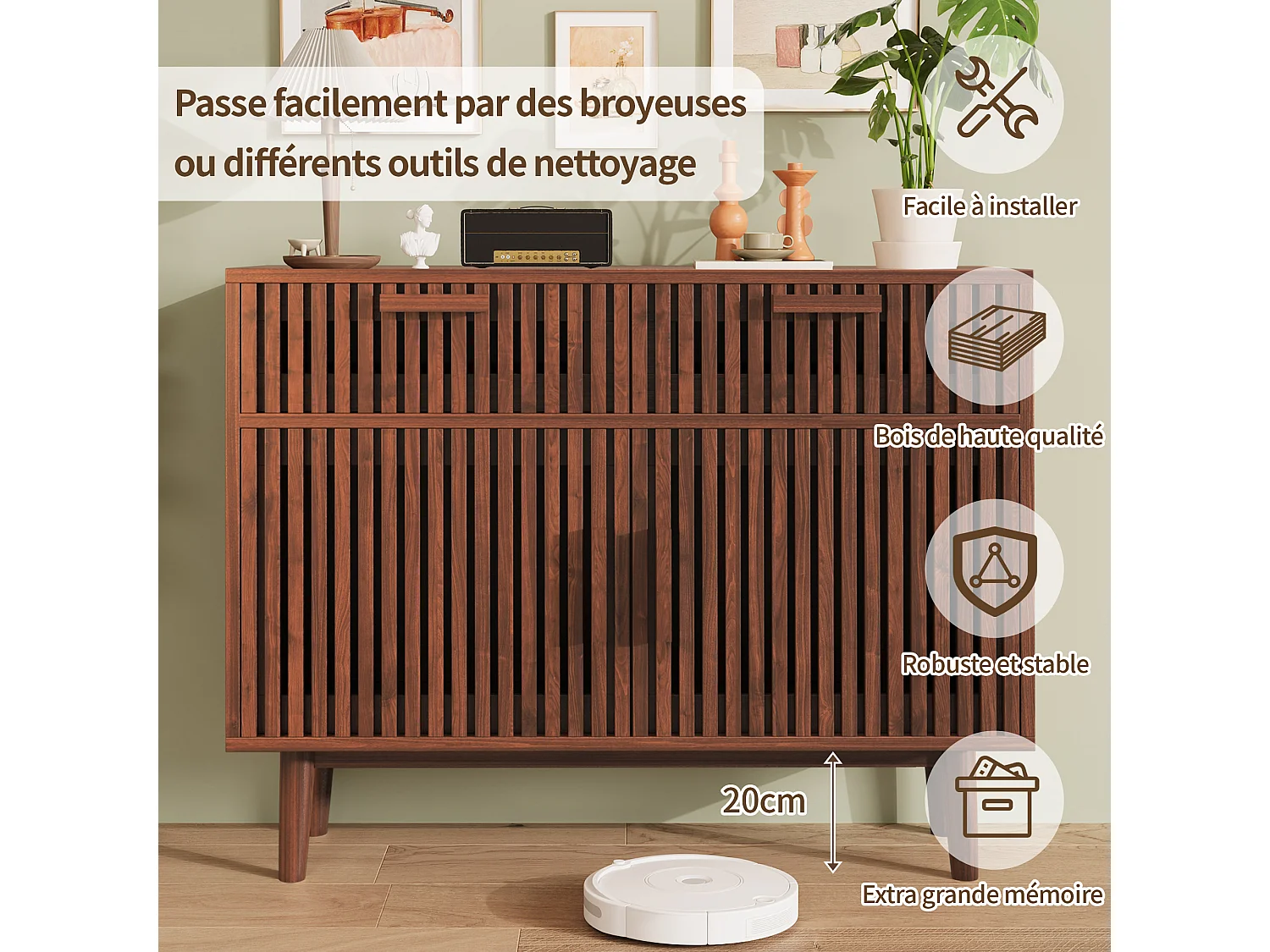 Bandes verticales Desig Buffet-Armoire à manger-Cuisine Couverture-Salon Armoire de rangement-Chambre Table de lit