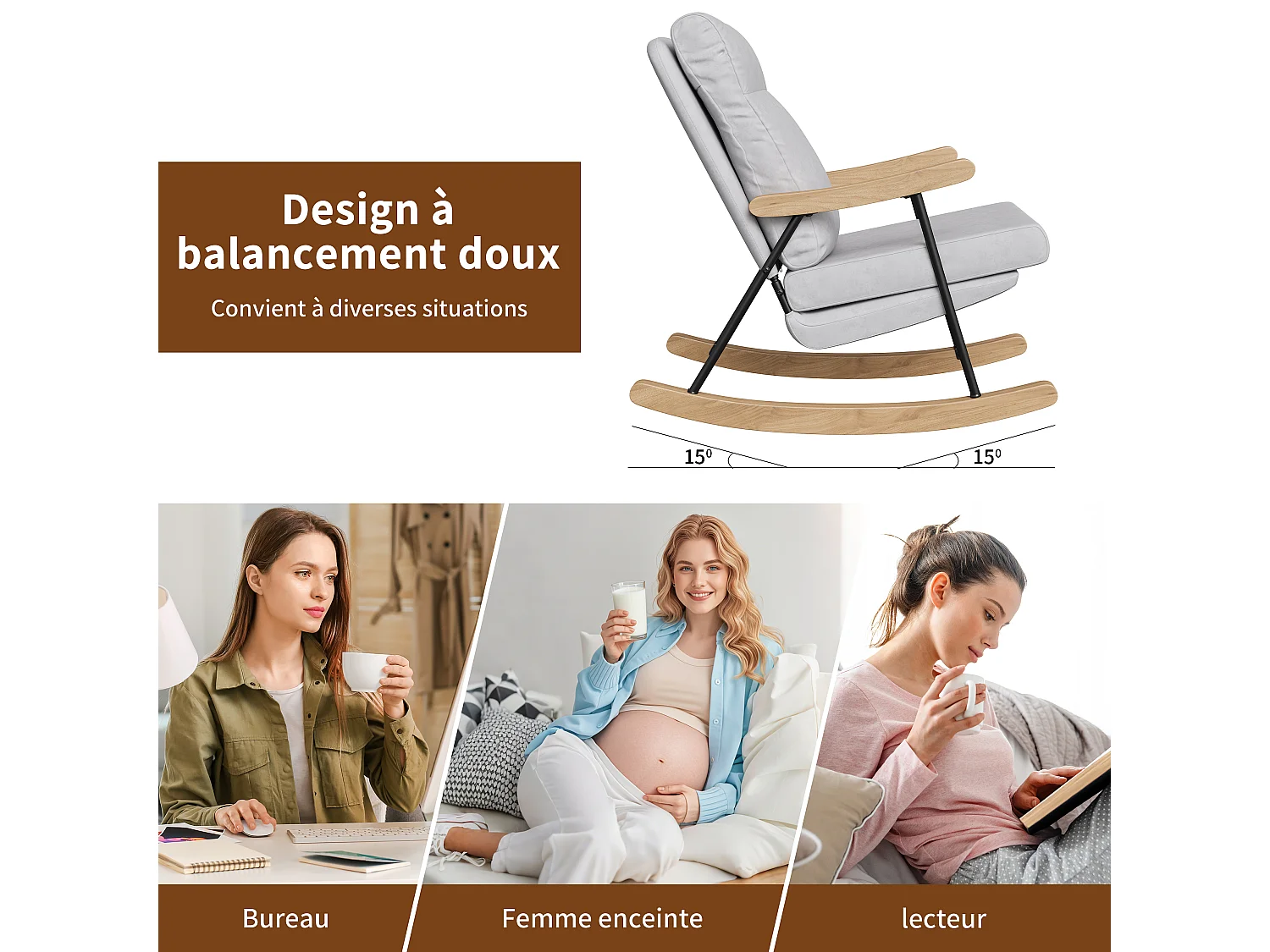 Coton linge dossier fauteuil-salon chaises-chaise ergonomique-bois massif et structure métallique-brasier en bois et base