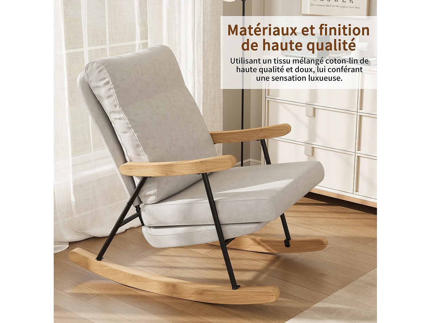 Coton linge dossier fauteuil-salon chaises-chaise ergonomique-bois massif et structure métallique-brasier en bois et base