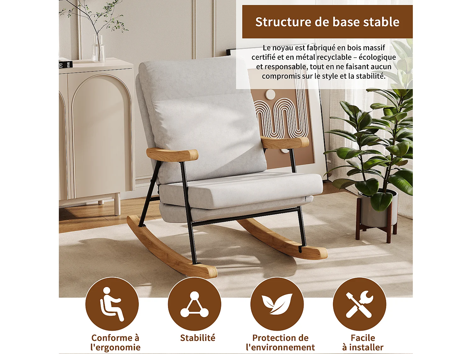 Coton linge dossier fauteuil-salon chaises-chaise ergonomique-bois massif et structure métallique-brasier en bois et base