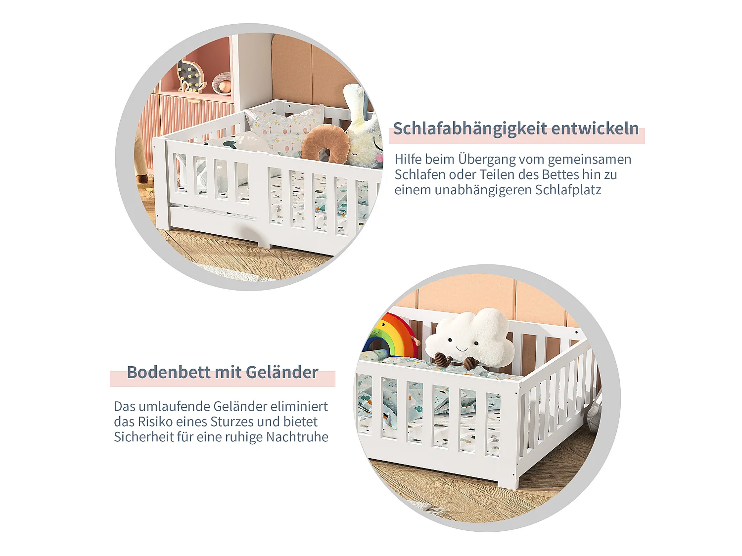 Lit pour enfants-Montessori lit de plancher bébé avec protection contre les chutes et cadre à lames-bois de pin massif--90x200cm