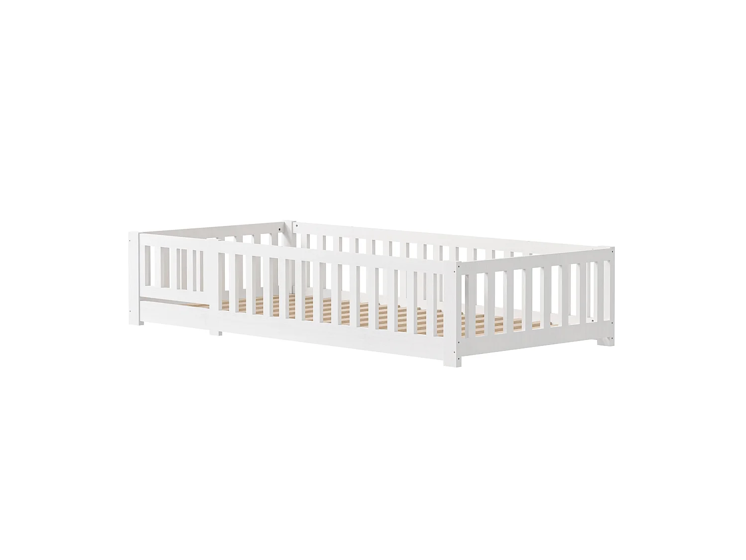 Lit pour enfants-Montessori lit de plancher bébé avec protection contre les chutes et cadre à lames-bois de pin massif--90x200cm