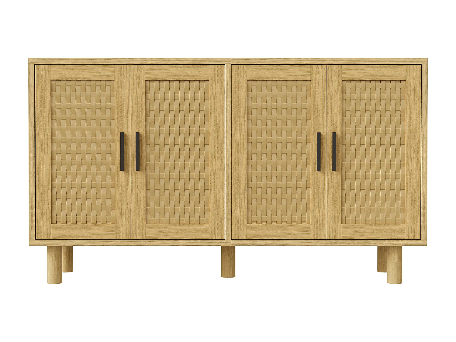 Armoire de stockage en bois avec 4 portes en rattan-coffre-tiroirs-armoire de cuisine buffet placard pour chambre salon-noir