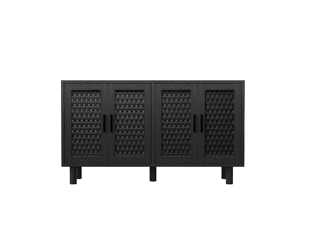 Moderno armario de almacenamiento de madera con puertas de ratán - Aparador de cocina para dormitorio sala de estar - Negro