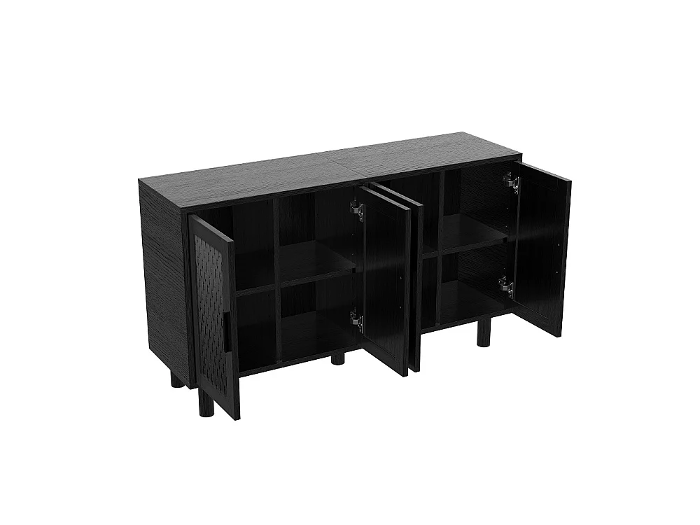 Moderno armario de almacenamiento de madera con puertas de ratán - Aparador de cocina para dormitorio sala de estar - Negro