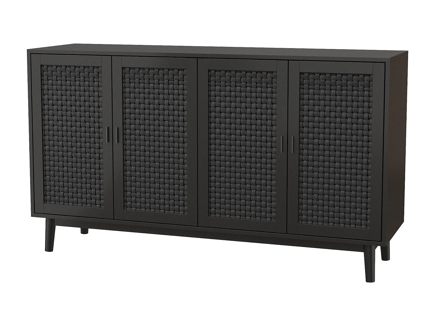 Armoire de stockage en bois avec 4 portes en rattan-coffre-tiroirs-armoire de cuisine buffet placard pour chambre salon-noir