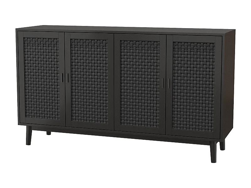 Armoire de stockage en bois avec 4 portes en rattan-coffre-tiroirs-armoire de cuisine buffet placard pour chambre salon-noir