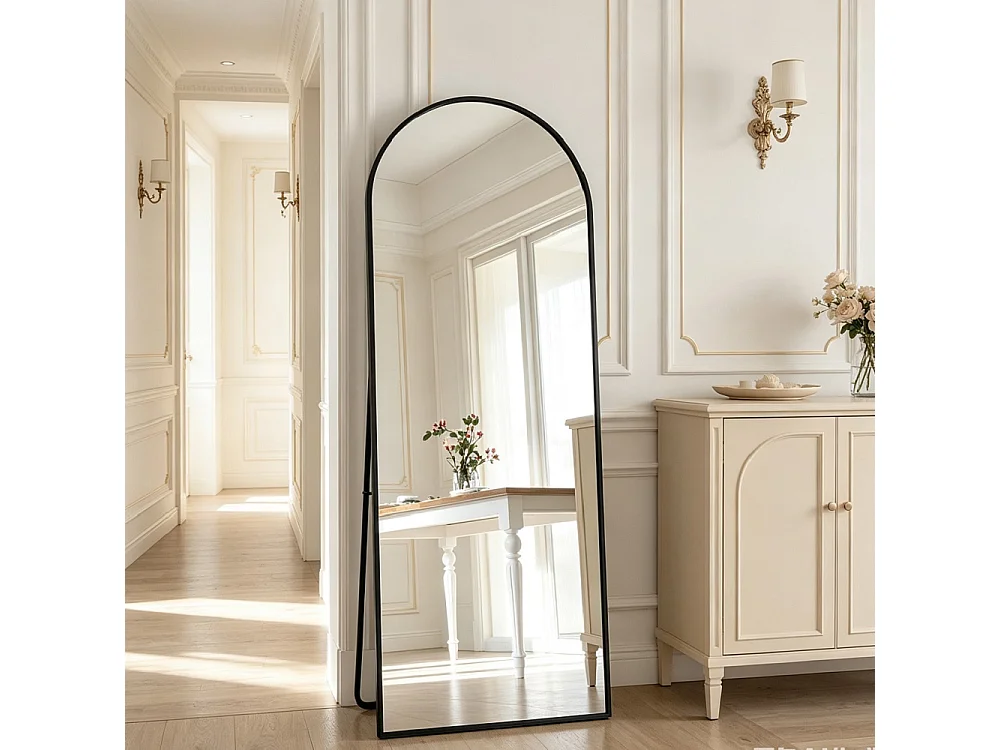 Miroir sur pied - 162 x 53 cm - Cadre aluminium en forme d'arche - Noir