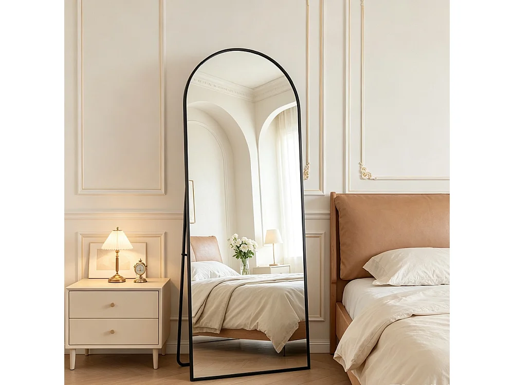 Miroir sur pied - 162 x 53 cm - Cadre aluminium en forme d'arche - Noir