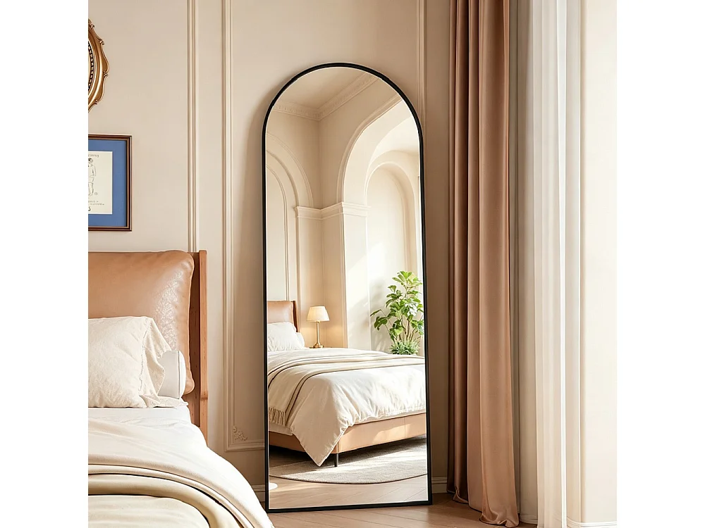 Miroir sur pied - 162 x 53 cm - Cadre aluminium en forme d'arche - Noir