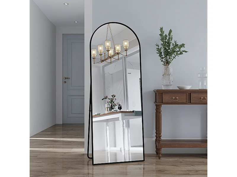 Miroir debout avec arcé haut-cadre en aluminium verre trempé moderne debout/mur monté miroir-plancher miroirs-162x53cm-noir