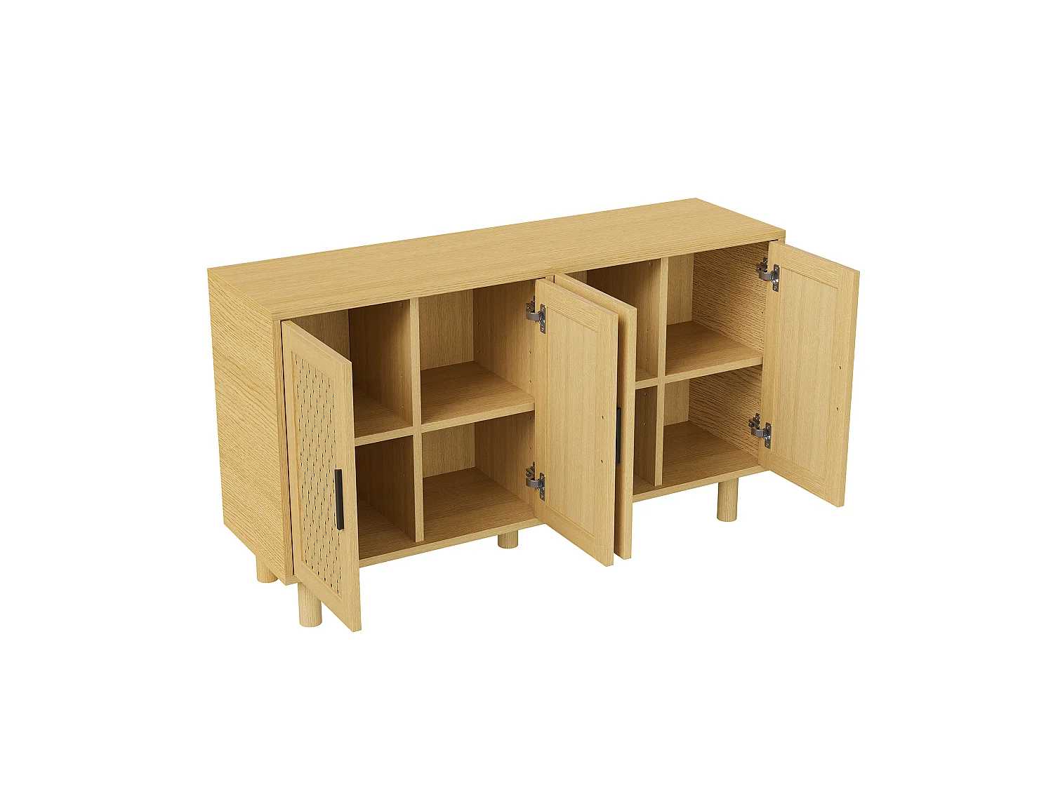 Armoire de stockage en bois avec 4 portes en rattan-coffre-tiroirs-armoire de cuisine buffet placard pour chambre salon-chêne couleur