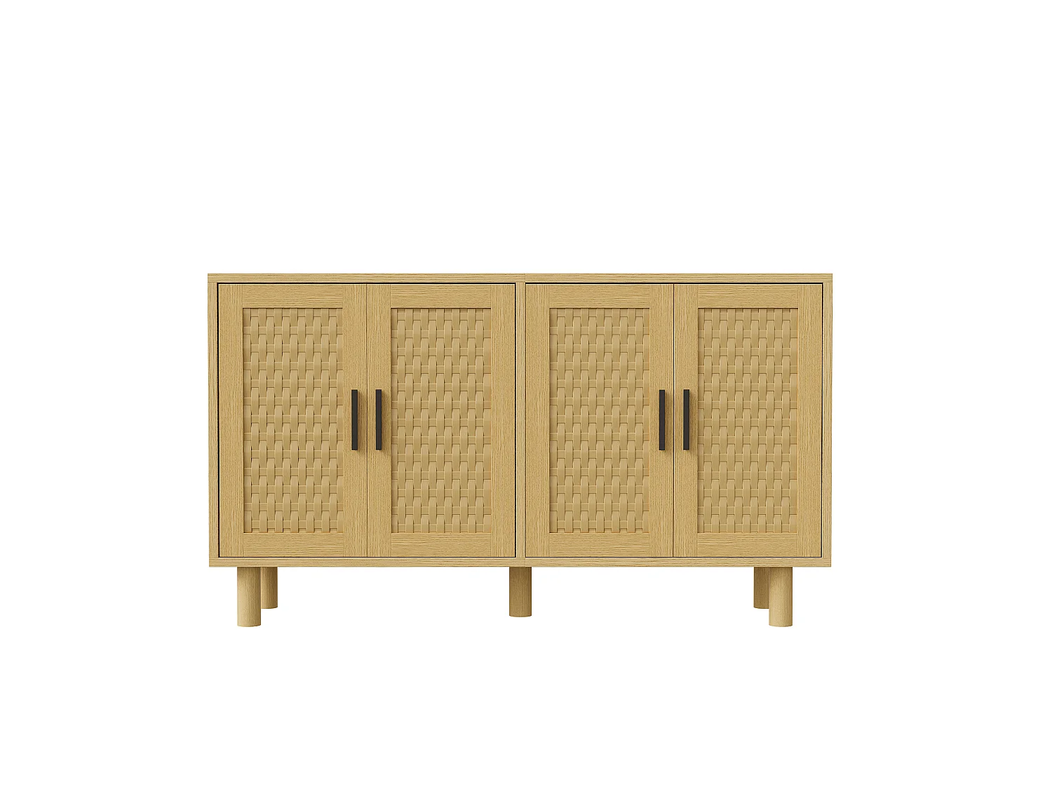 Armoire de stockage en bois avec 4 portes en rattan-coffre-tiroirs-armoire de cuisine buffet placard pour chambre salon-chêne couleur