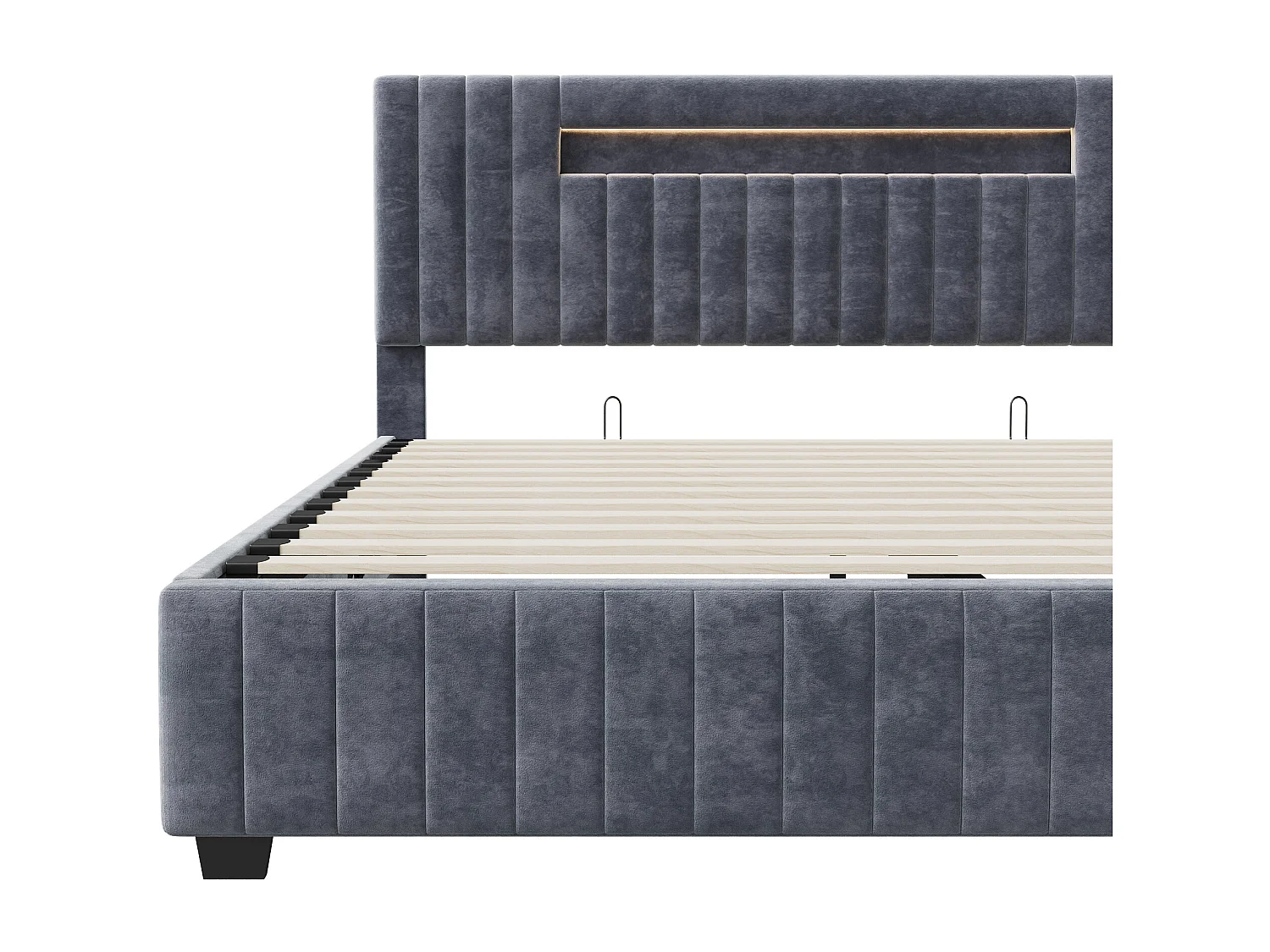 Lit Coffre - 160 x 200 cm - Tête de Lit avec LED - Gris Velours