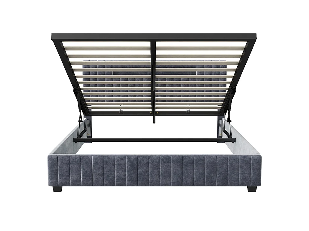 Opbergbed 140x200 cm Grijs Fluweel met LED Hoofdbord op Afstandsbediening - XXL Opbergruimte, Hedendaags Design