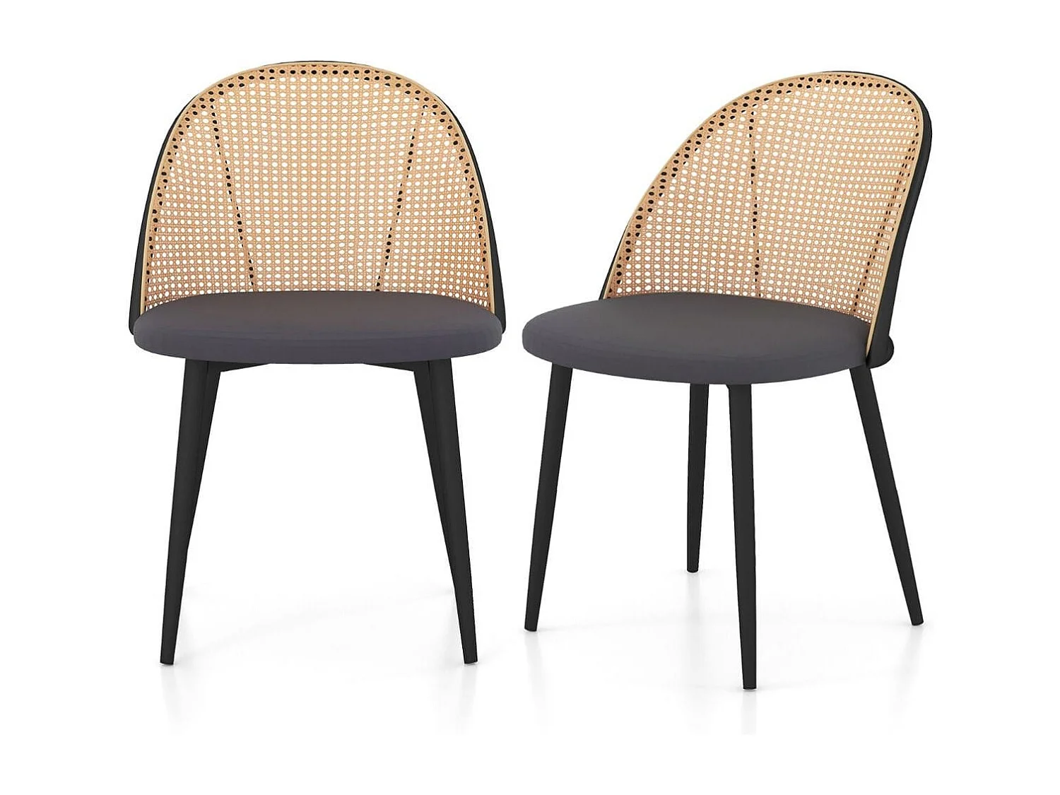 Set di 2 sedie da pranzo con schienale in rattan sedile imbottito, Sedie da cucina in stile rustico Grigio