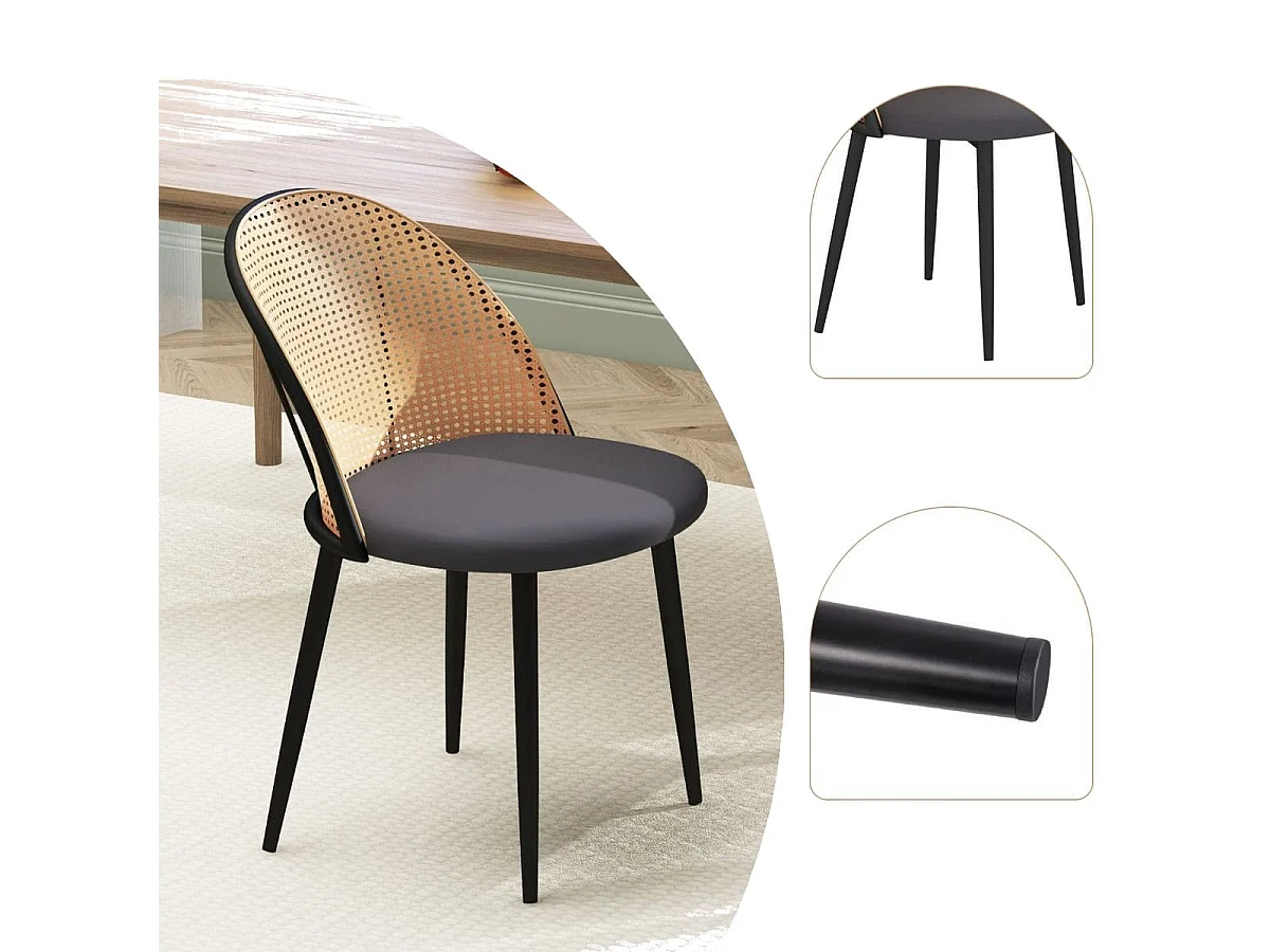 Set di 2 sedie da pranzo con schienale in rattan sedile imbottito, Sedie da cucina in stile rustico Grigio